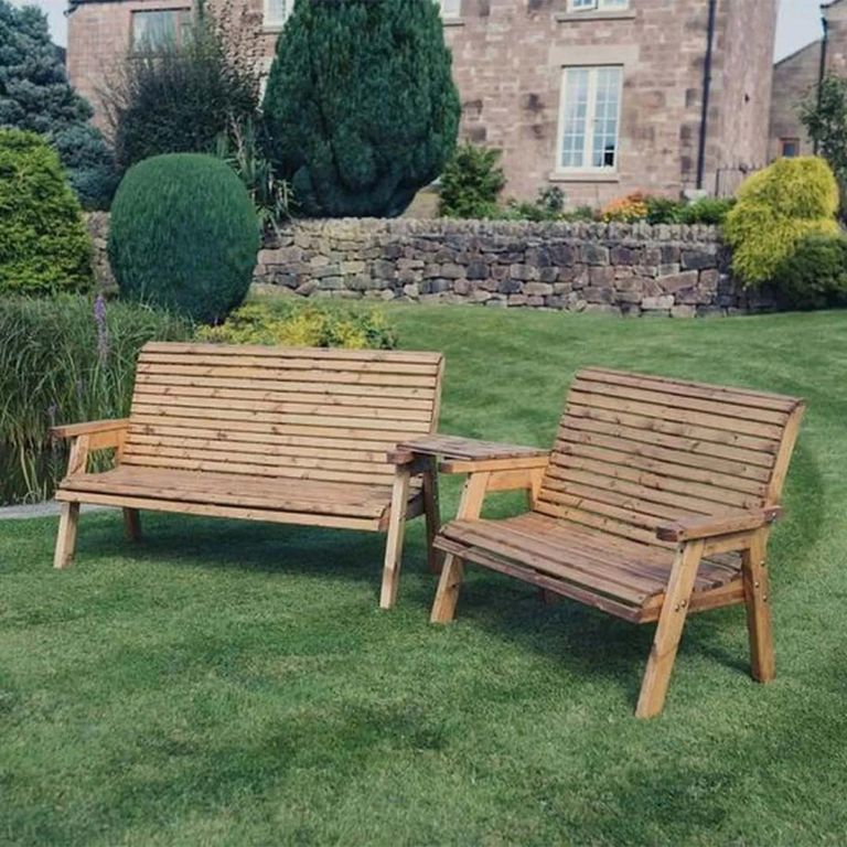 Churnet Valley Redwood Angled 2 Seater and 3 Seater Garden Benches Set