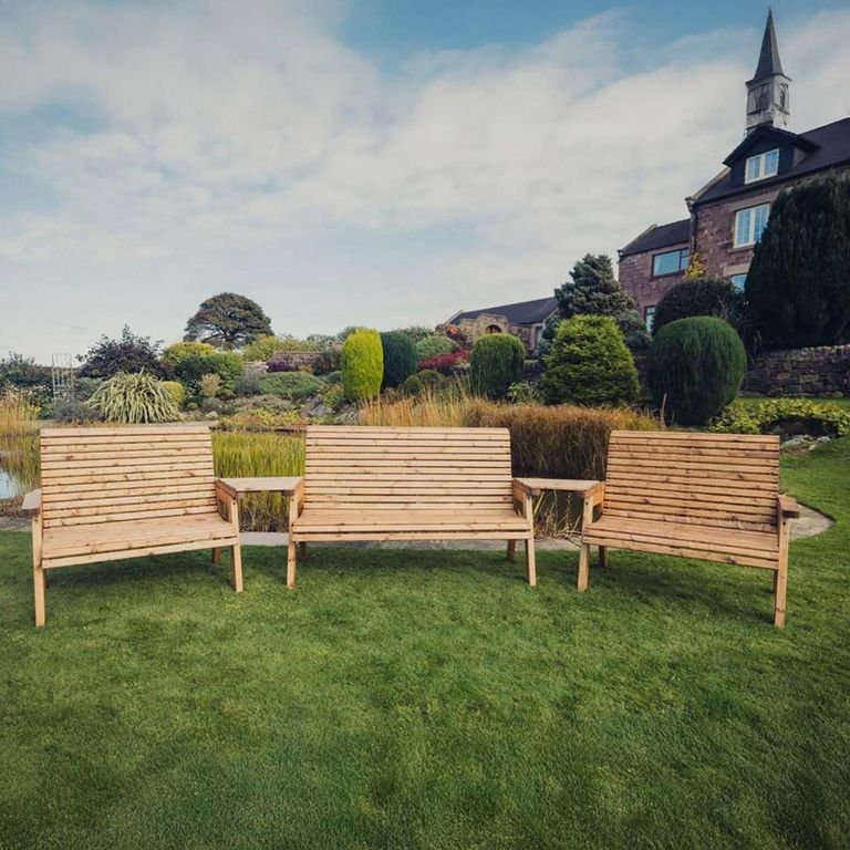 Churnet Valley Redwood Angled 2 Seater x2 and 3 Seater x1 Garden Benches Set