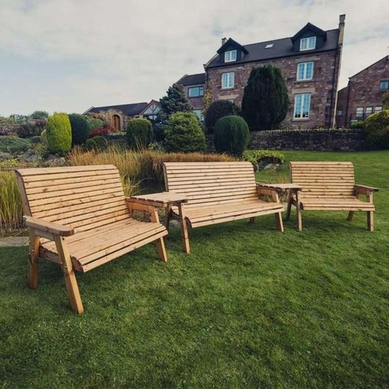 Churnet Valley Redwood Angled 2 Seater x2 and 3 Seater x1 Garden Benches Set