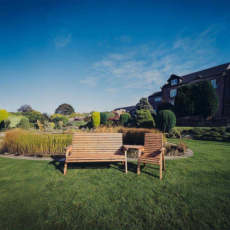 Churnet Valley Redwood Angled 3 Seater Bench and 1 Chair Garden Set