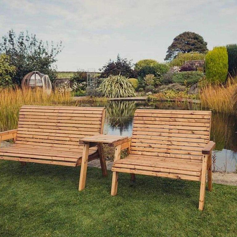 Churnet Valley Redwood Straight 2 Seater and 3 Seater Garden Benches Set