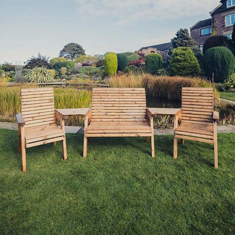 Churnet Valley Redwood Angled 2 Seater Bench and 2 Chairs Garden Set
