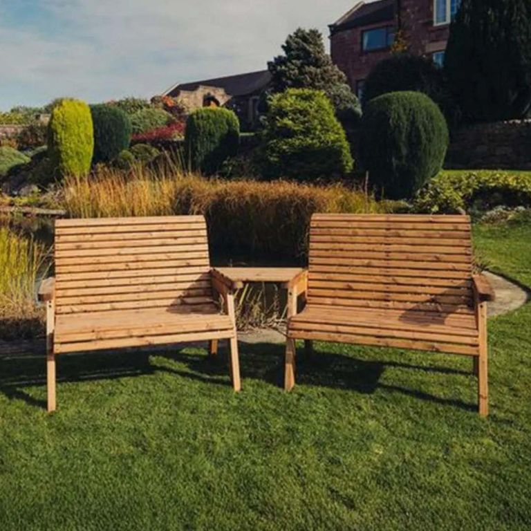 Churnet Valley Redwood Angled 2 Seater Garden Benches Set