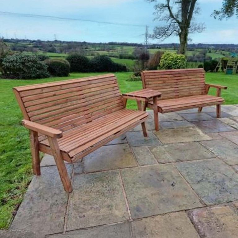 Churnet Valley Redwood Angled 3 Seater Garden Benches Set