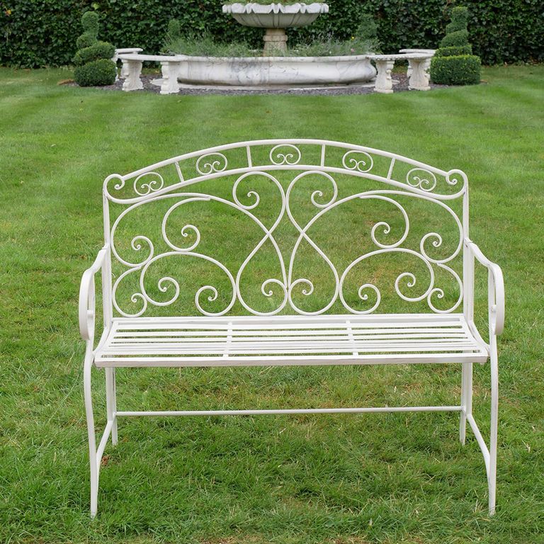 Garden Bench - Antique Cream Metal