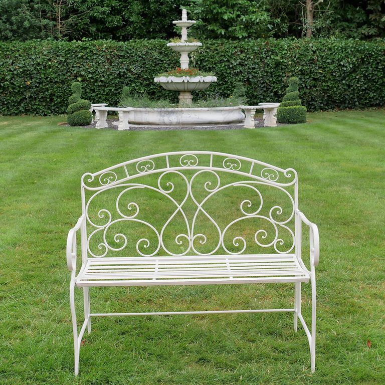 Garden Bench - Antique Cream Metal
