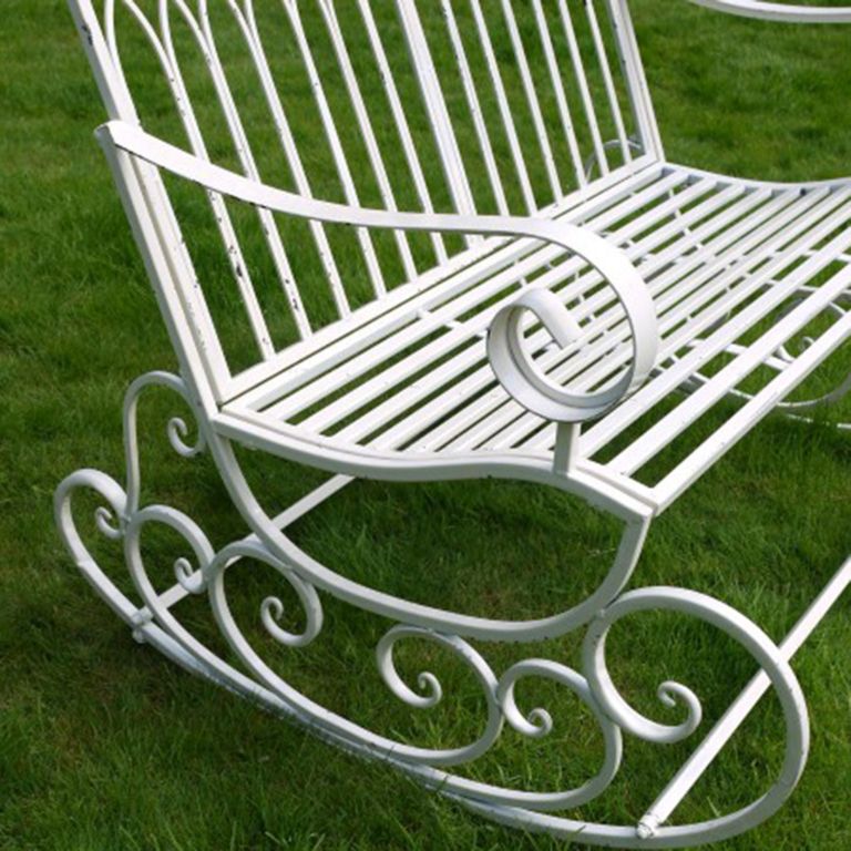 Garden Bench - Antique Cream Metal - Rocking