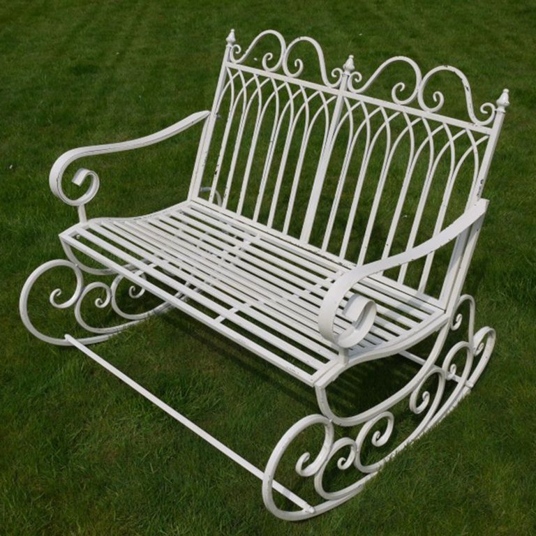 Garden Bench - Antique Cream Metal - Rocking