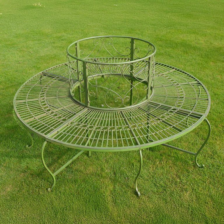 Garden Bench - Green Metal - Tree Style