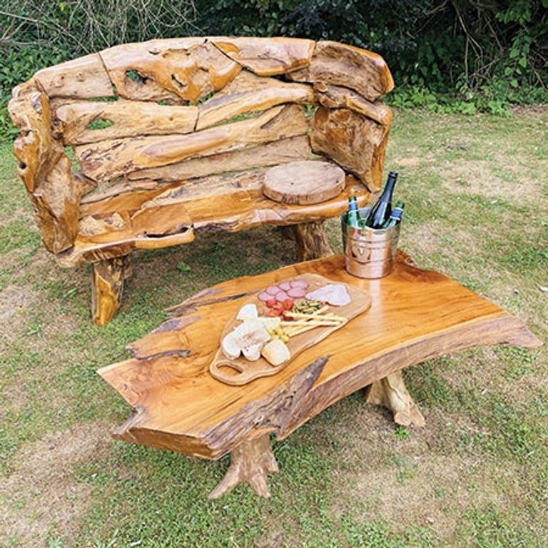 Teak Root Branch Bench - Large - with Back