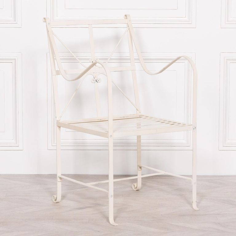 Distressed Cream Metal Garden Chair - Set of 2