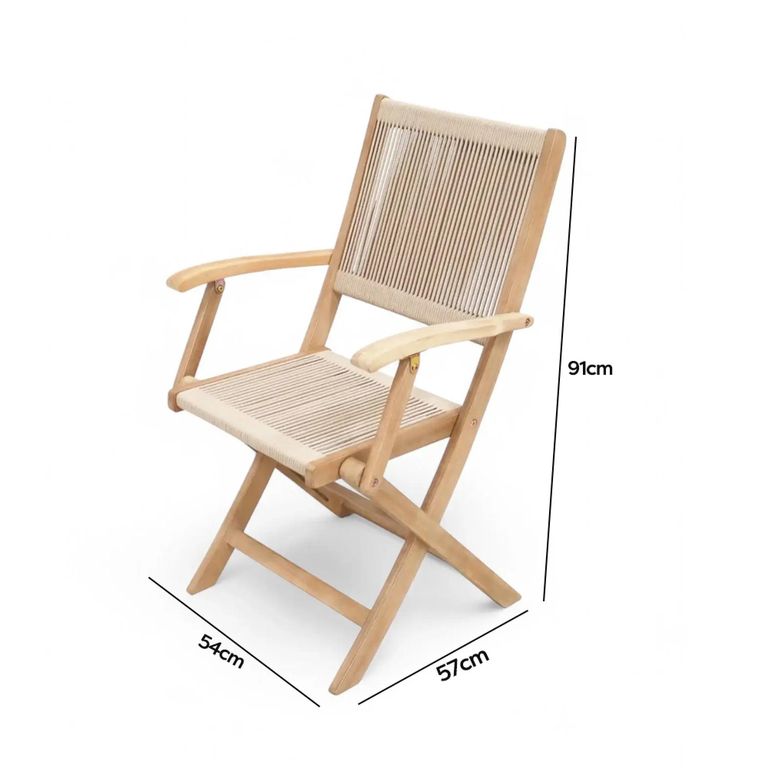 London Garden Rope Folding Dining Armchairs - Set of 2 - Acacia Wood