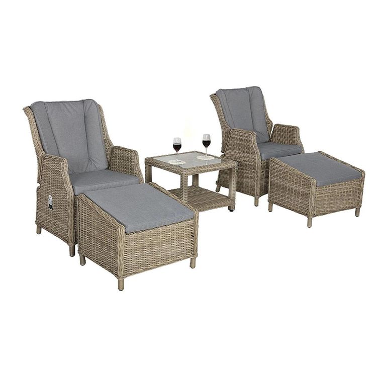 Wentworth Garden Gas Recliner Chair Set - Deluxe - Beige - Rattan
