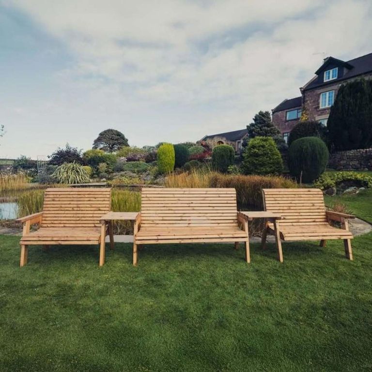 Churnet Valley Redwood Garden Straight Benches Garden Set