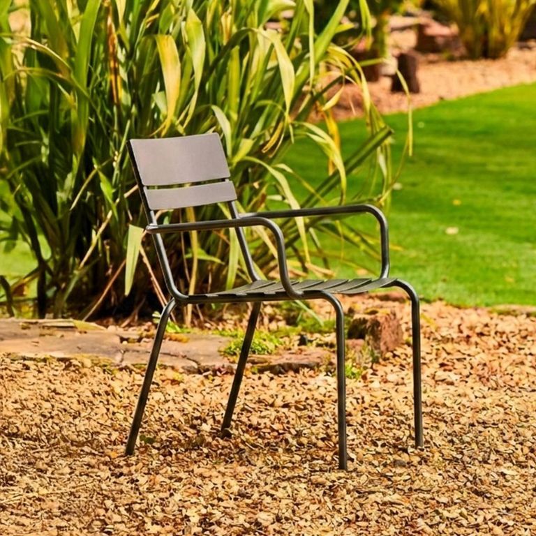 Oslo Garden Stacking Dining Armchair - Grey Metal