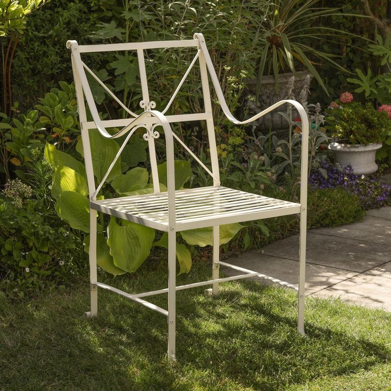 Distressed Cream Metal Garden Chair - Set of 2