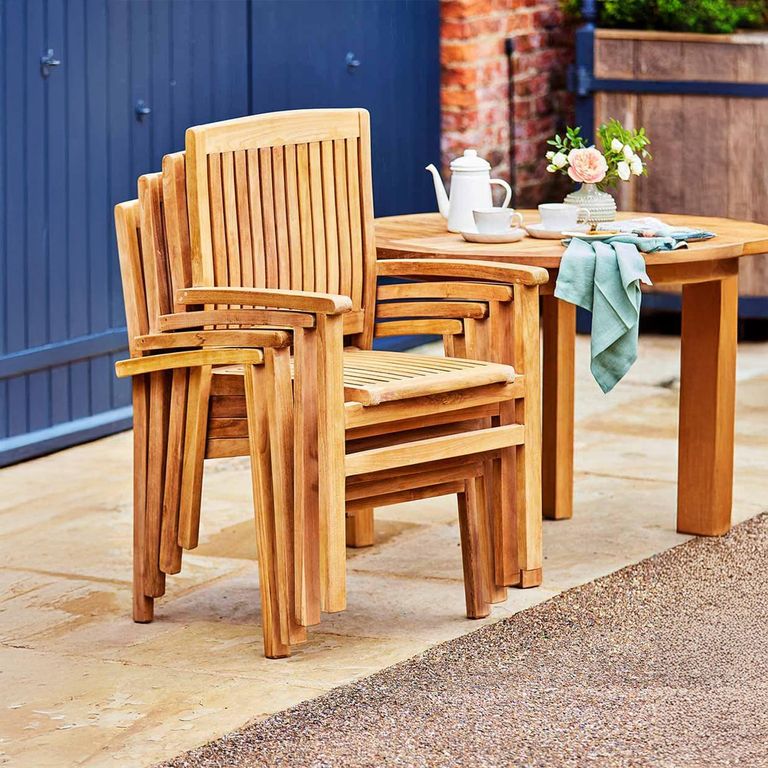 2 x Henley Outdoor Teak Carver Stacking Dining Chair