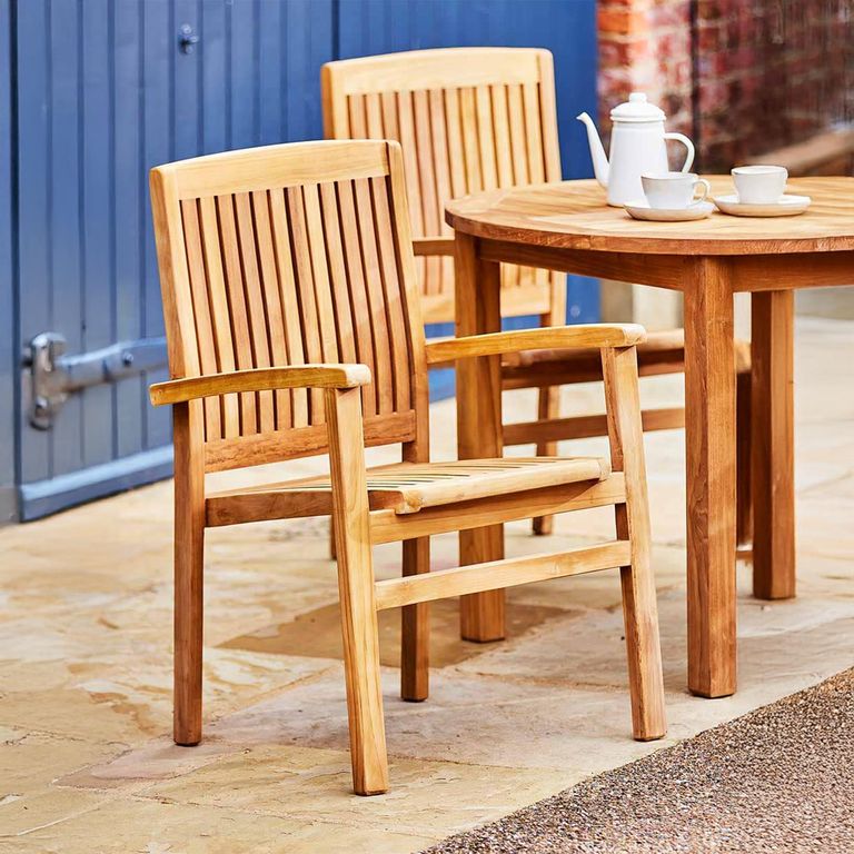 2 x Henley Outdoor Teak Carver Stacking Dining Chair
