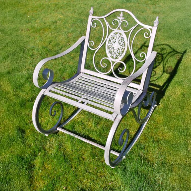 Garden Chair - Antique Grey Metal - Rocking