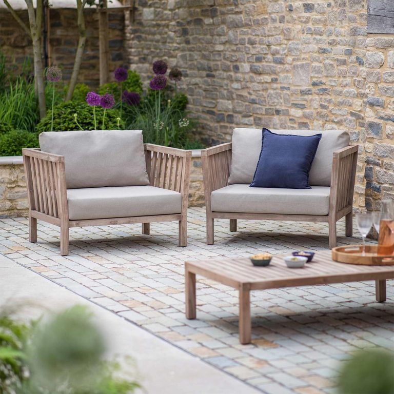 Porthallow Outdoor Armchairs Set of 2 Natural Acacia Wood