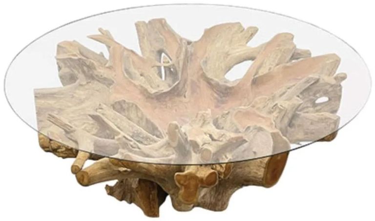 Lombok Teak Root & Glass Coffee Table - Round Large