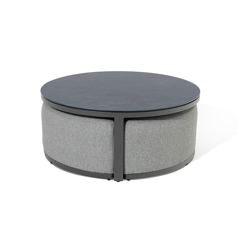Ibiza Garden Round Coffee Table - with Footstool - Zinc Grey