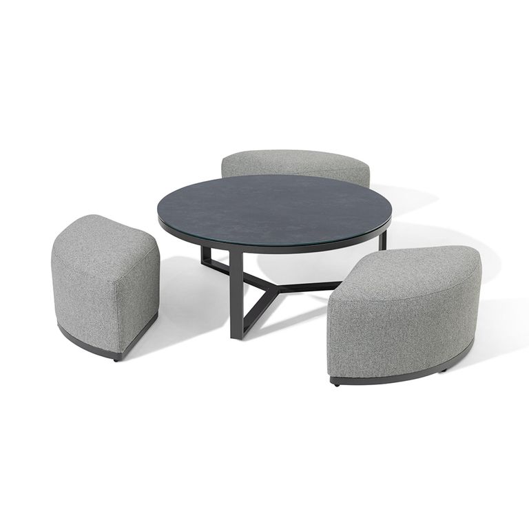 Ibiza Garden Round Coffee Table - with Footstool - Zinc Grey
