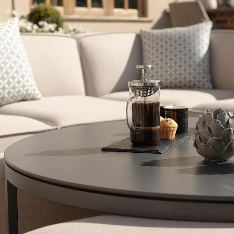 Garden Coffee Table - Round - Aluminium - Oatmeal - with Footstools
