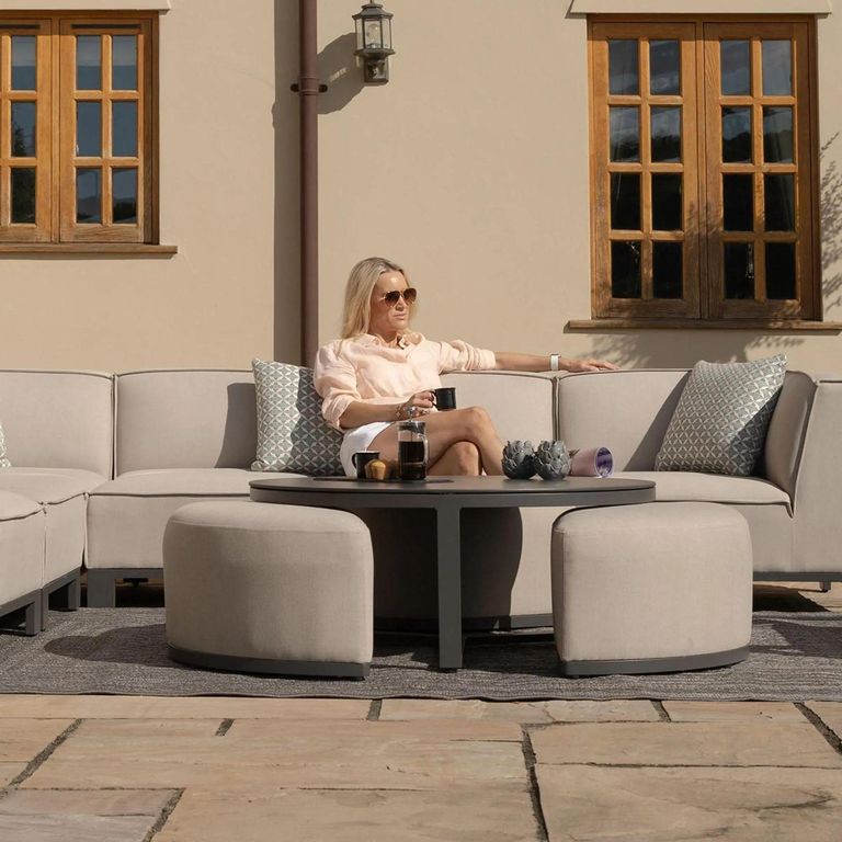 Garden Coffee Table - Round - Aluminium - Oatmeal - with Footstools
