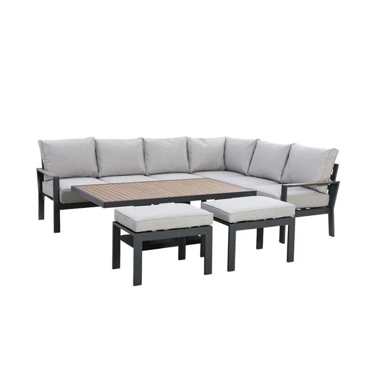 Vancouver Corner Garden Dining Set - Rising Table - Dove Grey