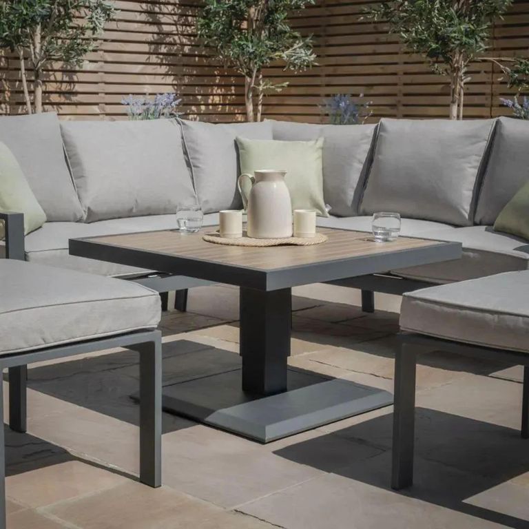 Vancouver Square Corner Garden Dining Set - Rising Table - Dove Grey