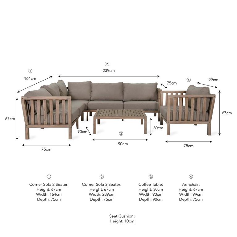 Porthallow Outdoor Corner Sofa Set Natural Acacia Wood