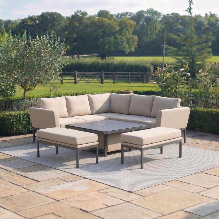 Pulse Corner Square Garden Dining Set - Rising Table - Oatmeal