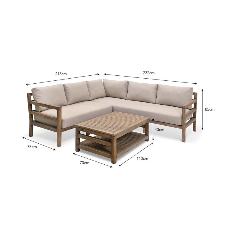 Sandridge Outdoor Corner Sofa Set Natural Acacia Wood
