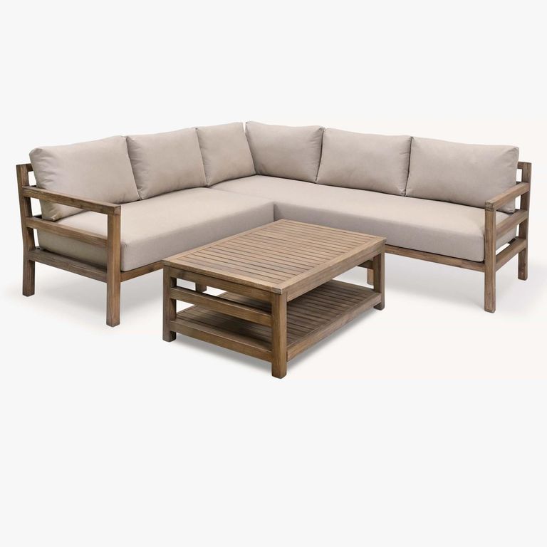 Sandridge Outdoor Corner Sofa Set Natural Acacia Wood