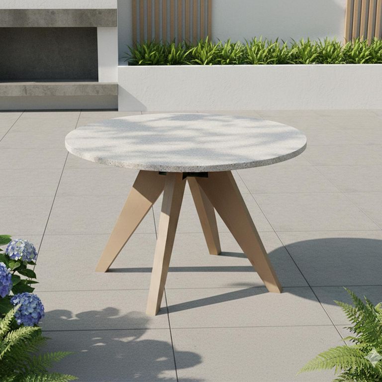Astral Garden Round Dining Table - 120cm - 4 Seater - Soft Cream Concrete Terrazzo Top