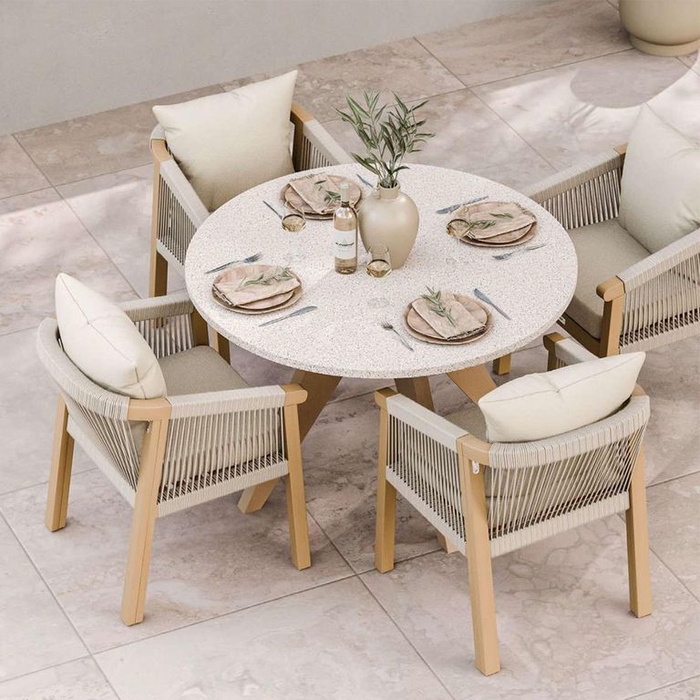 Astral Garden Round Dining Table - 120cm - 4 Seater - Soft Cream Concrete Terrazzo Top