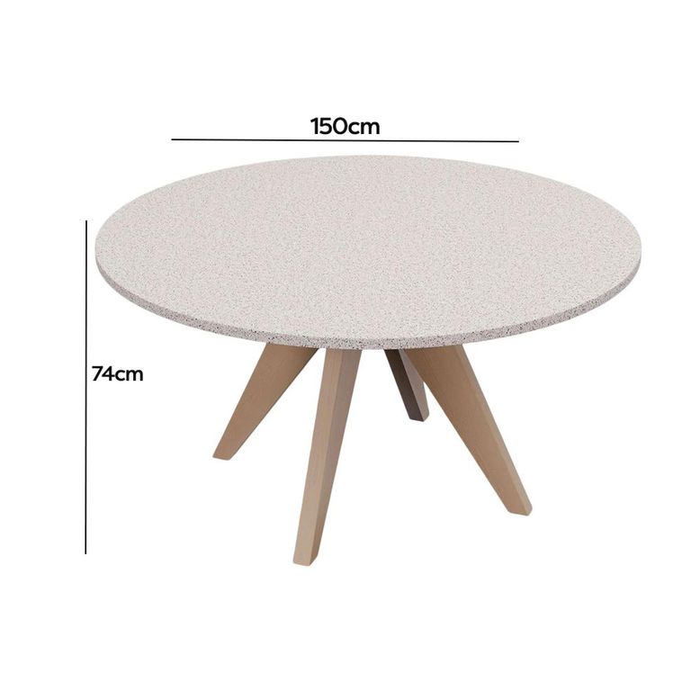 Astral Garden Round Dining Table - 150cm - 6 Seater - Soft Cream Concrete Terrazzo Top