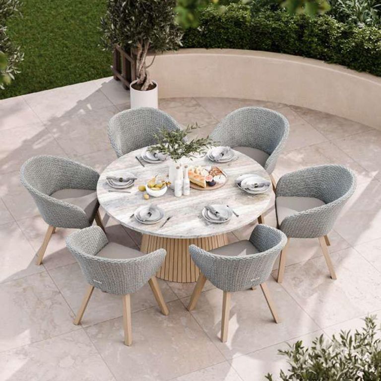Jupiter Garden Round Dining Table - 150cm - 6 Seater - Natural Concrete Top