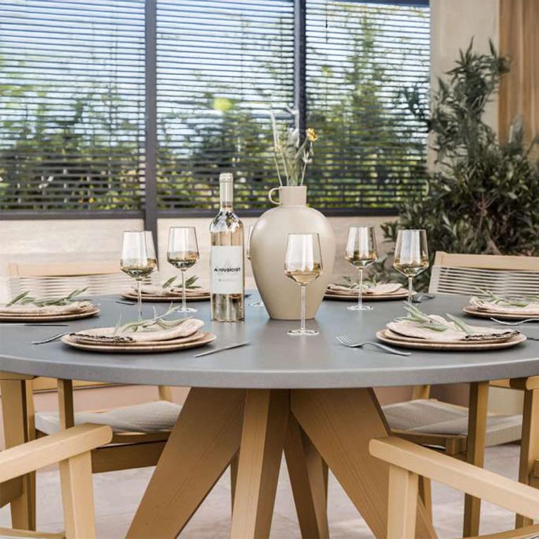 Luna Garden Round Dining Table - 150cm - 6 Seater - Warm Grey Concrete Top