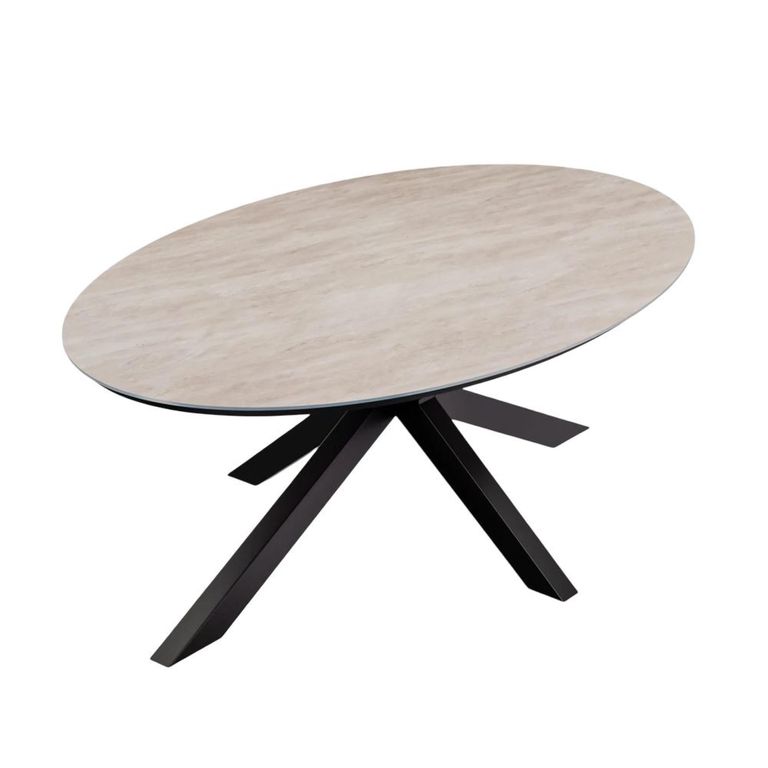 Bali Oval Dining Table - 8 Seater - 200cm - Ceramic Top - Black Cross Leg