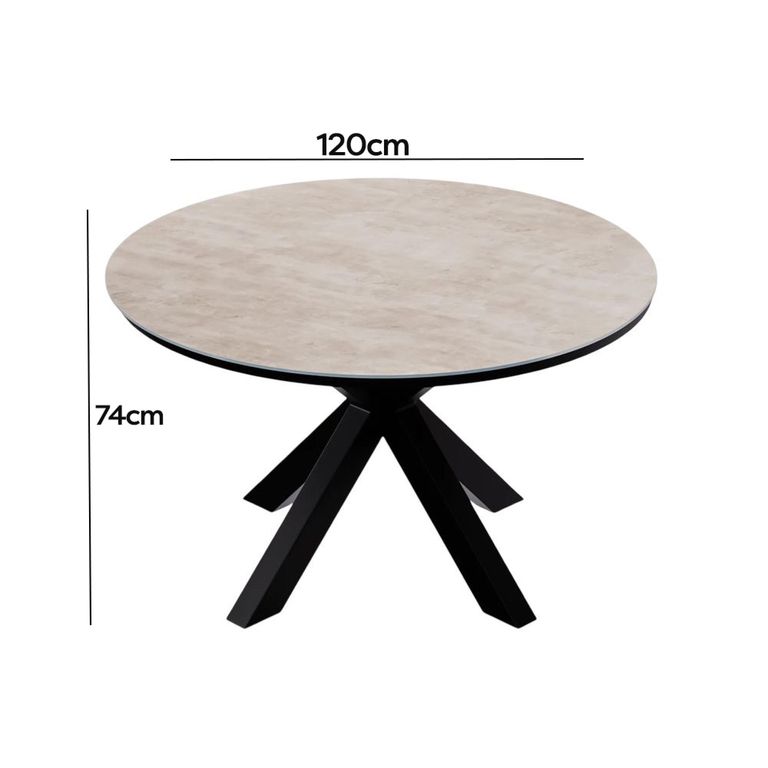 Bali Round Dining Table - 4 Seater - 120cm - Ceramic Top - Black Cross Leg