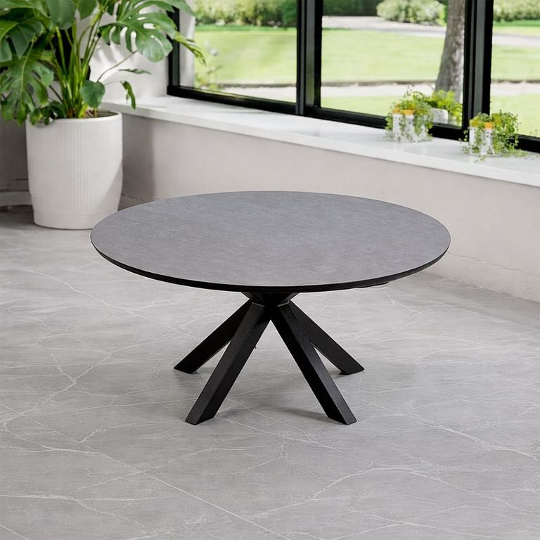 Aspen Garden Round Dining Table - 6 Seater - 150cm - Ceramic Top - Black Cross Leg
