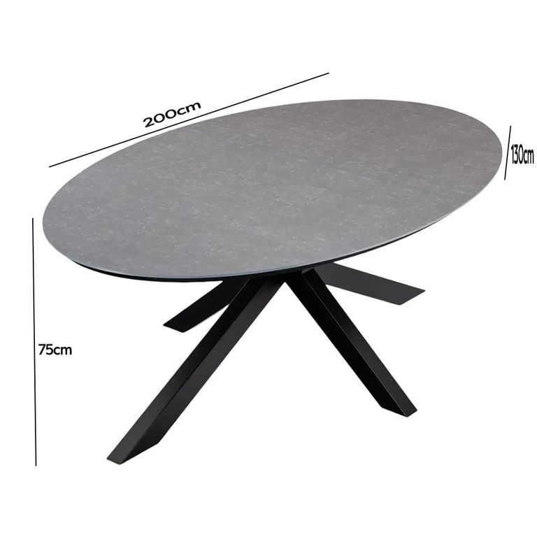 Aspen Garden Oval Dining Table - 8 Seater - 200cm - Ceramic Top - Black Cross Leg
