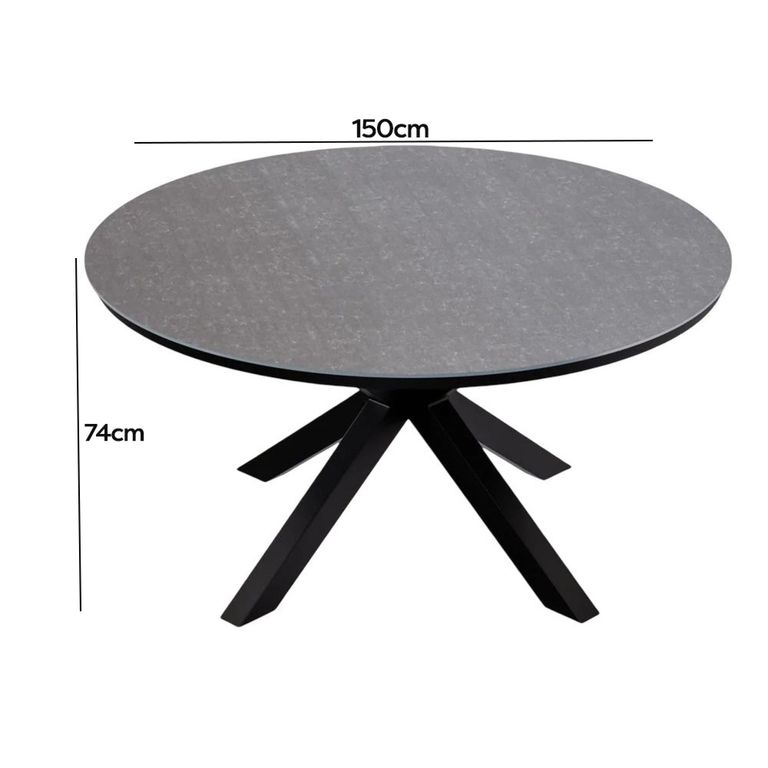Aspen Garden Round Dining Table - 6 Seater - 150cm - Ceramic Top - Black Cross Leg