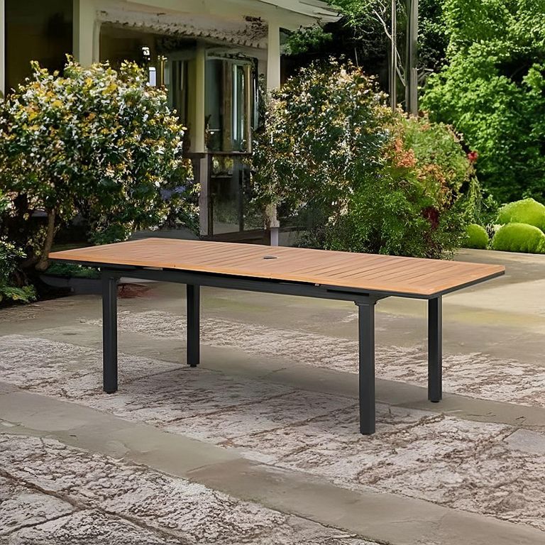 Tuscany Garden Extending Dining Table - 6-12 Seater - 180cm-240cm - Teak Wood - Black Cross Leg