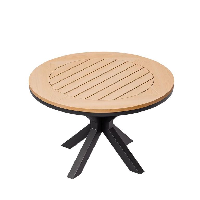 Tuscany Garden Round Dining Table - 4 Seater - 120cm - Teak Wood - Black Cross Leg