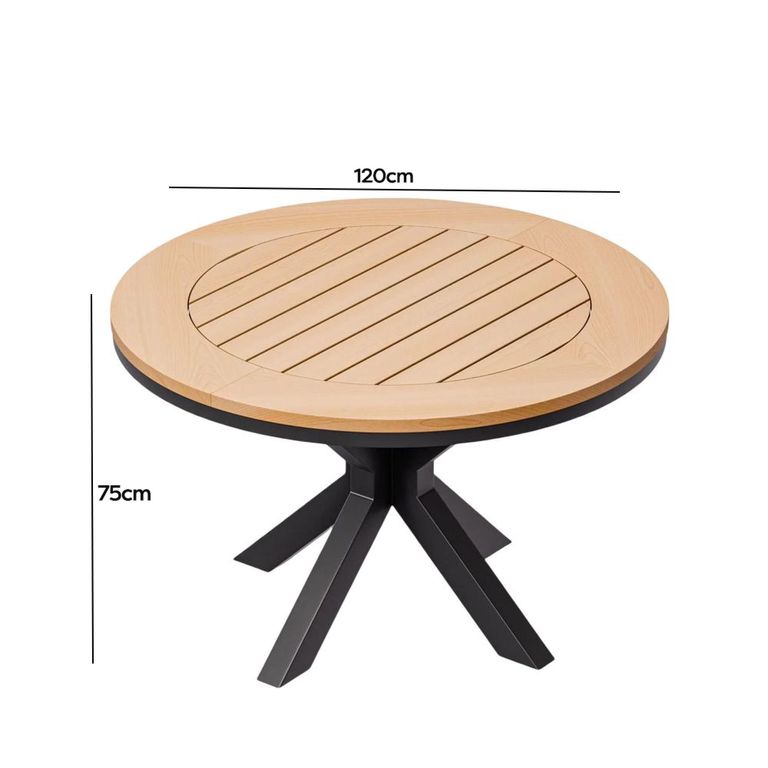 Tuscany Garden Round Dining Table - 4 Seater - 120cm - Teak Wood - Black Cross Leg