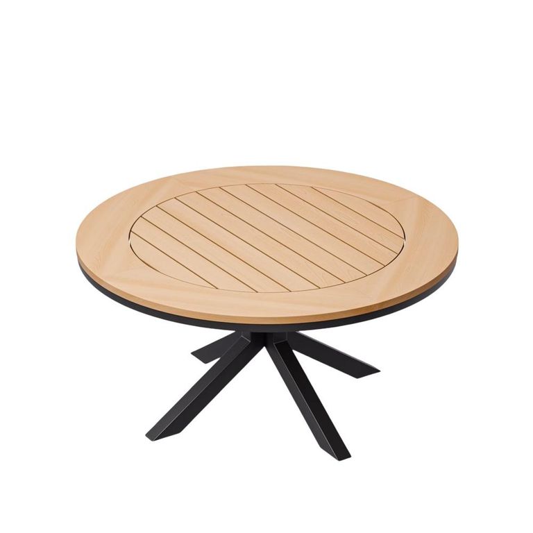 Tuscany Garden Round Dining Table - 6 Seater - 150cm - Teak Wood - Black Cross Leg