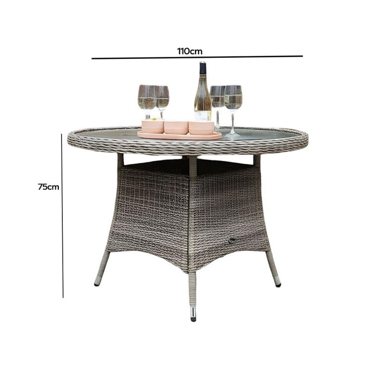 Wentworth Garden Dining Table - 4 Seater - 110cm - Round - Beige - Rattan